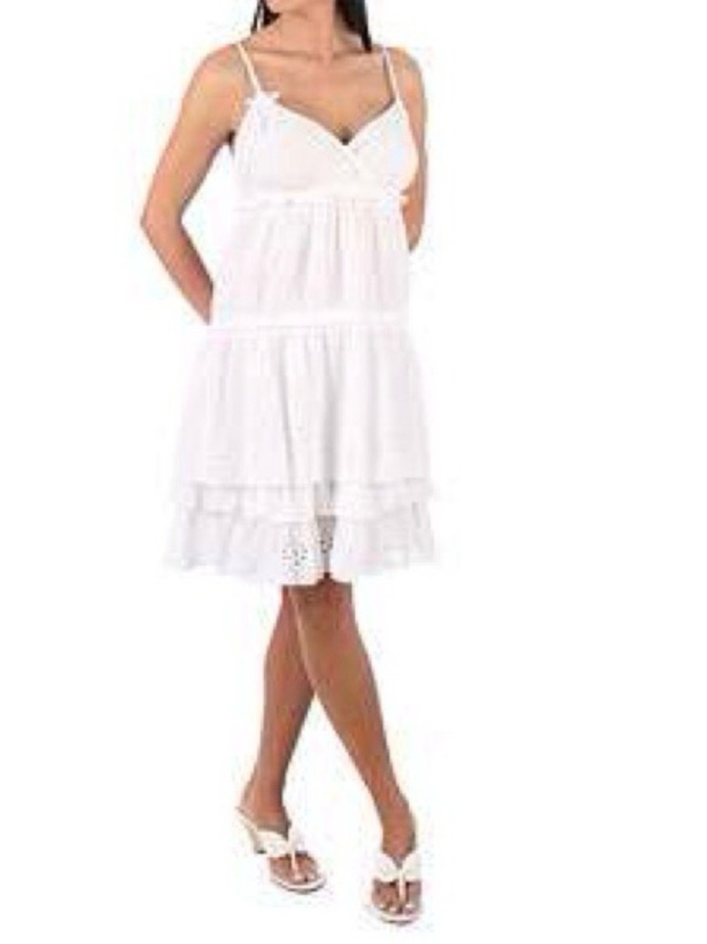 Juicy Couture Dress Tiered Eyelet Strappy Mini 100% Cotton White Womens Sz Small